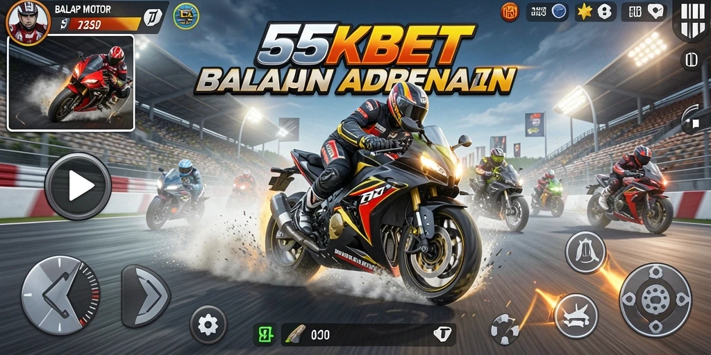Antarmuka 55KBET menampilkan aksi balap motor yang mendebarkan.