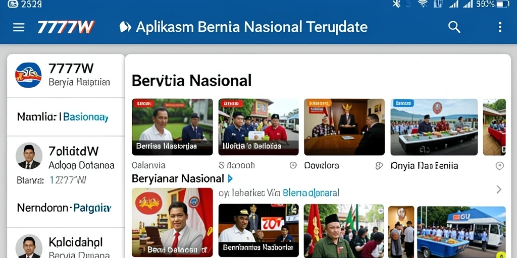 Antarmuka aplikasi 7777W yang menampilkan berita nasional terkini.
