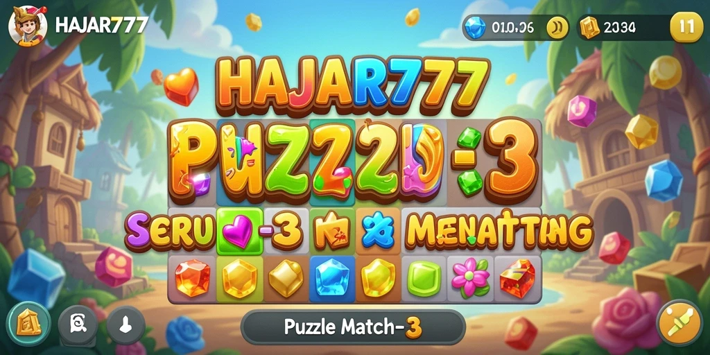 Antarmuka menarik dari game Puzzle Match-3 HAJAR777.