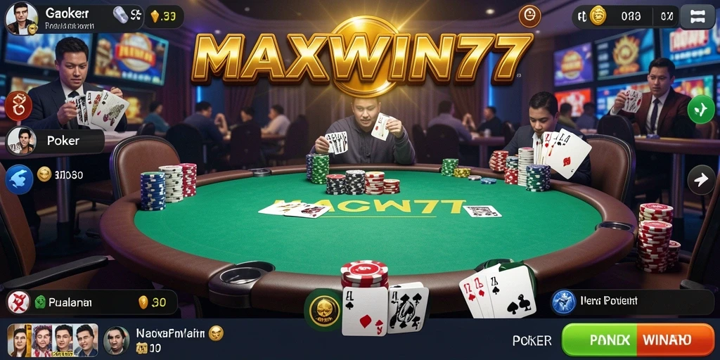 Antarmuka utama MAXWIN77 menampilkan berbagai fungsi permainan Poker yang menarik.