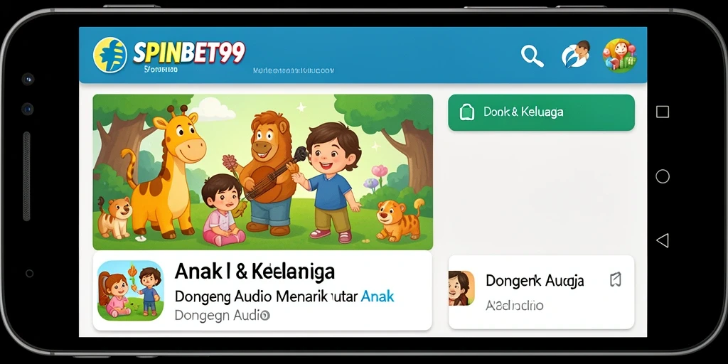 Antarmuka SPINBET99 dengan pilihan cerita audio untuk anak.