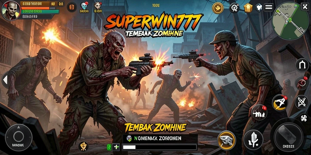 Tampilan antarmuka SUPERWIN777 saat beraksi melawan zombie.